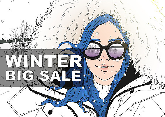 PSD 여자 포스터 겨울 일러스트 한명 미소 상반신 쇼핑 선글라스 세일 눈 패딩 빅세일 아트툰 국내일러스트 자연요소 1 계절 안경 날씨 표정 사람 점퍼 그림 파일형식