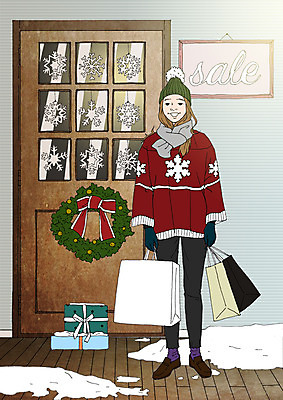 전신 PSD 여자 포스터 액자 겨울 일러스트 한명 서기 선물상자 쇼핑 쇼핑백 세일 눈송이 아트툰 국내일러스트 1 계절 가방 모션 눈_날씨 선물 사람 상자 그림 파일형식