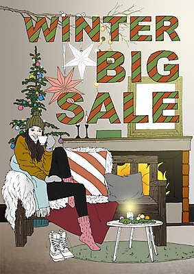 전신 PSD 여자 포스터 겨울 의자 일러스트 티타임 부츠 한명 앉기 성인 쇼핑 크리스마스트리 세일 난로 별장식 아트툰 국내일러스트 1 계절 별 가구 신발 크리스마스 모션 휴식 사람 장식 난방기 그림 파일형식