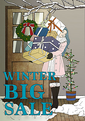 전신 PSD 여자 포스터 겨울 일러스트 전구 한명 성인 선물상자 쇼핑 세일 눈 빅세일 아트툰 국내일러스트 자연요소 1 계절 날씨 선물 사람 상자 그림 파일형식