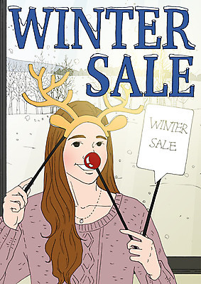 PSD 여자 포스터 겨울 일러스트 한명 상반신 쇼핑 세일 빨간코 니트 루돌프머리띠 아트툰 국내일러스트 1 계절 상의 사람 머리띠 그림 파일형식