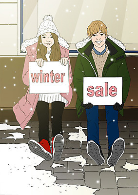 전신 PSD 여자 남자 포스터 겨울 일러스트 미소 앉기 성인 두명 쇼핑 세일 팻말 아트툰 국내일러스트 계절 모션 프레임 표정 사람 그림 파일형식