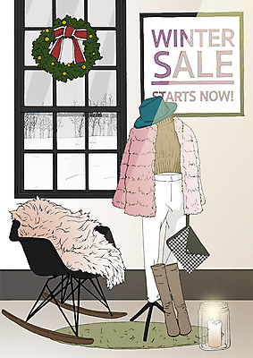 PSD 포스터 겨울 의자 일러스트 초 사람없음 쇼핑 세일 겨울옷 코디 아트툰 국내일러스트 옷 계절 패션 가구 그림 파일형식