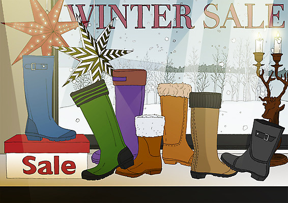 PSD 포스터 겨울 일러스트 초 부츠 사람없음 쇼핑 세일 별장식 아트툰 국내일러스트 계절 별 신발 장식 그림 파일형식