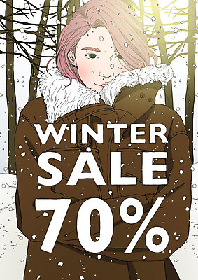 PSD 여자 포스터 겨울 일러스트 한명 서기 상반신 쇼핑 세일 코트 눈 70% 아트툰 국내일러스트 자연요소 1 계절 모션 날씨 사람 외투 퍼센트 그림 파일형식