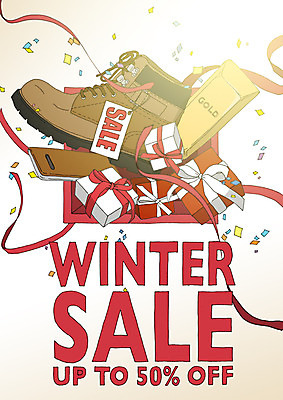 PSD 포스터 겨울 일러스트 부츠 사람없음 선물상자 쇼핑 세일 금괴 아트툰 국내일러스트 계절 신발 선물 상자 황금 그림 파일형식