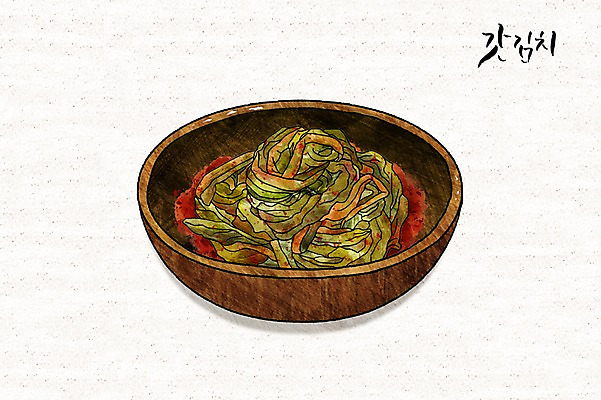 PSD 그릇 한식 일러스트 캘리그라피 사람없음 발효 발효음식 갓김치 국내일러스트 식기 음식 김치 파일형식