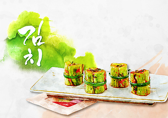 PSD 편집이미지 그릇 캘리그라피 김치 사람없음 오이소박이 이미지편집 식기 한식 파일형식