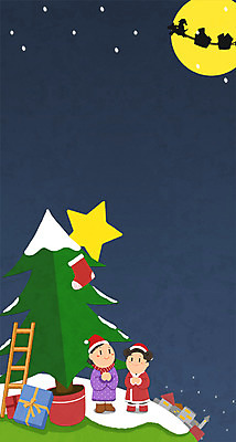 PSD 어린이 크리스마스장식 크리스마스 겨울 일러스트 사다리 밤하늘 프레임 크리스마스선물 두명 크리스마스트리 산타클로스 보름달 눈 썰매 여자만 국내일러스트 자연요소 계절 기념일 하늘 날씨 선물 사람 달 도구 야간 파일형식