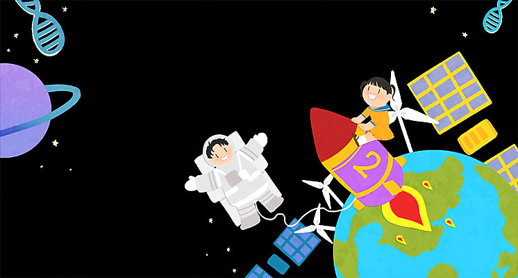 PSD 여자 남자 지구 과학 여행 일러스트 프레임 두명 10대 우주 행성 인공위성 로켓 풍력에너지 DNA 우주복 과학의날 국내일러스트 옷 통신 청소년 사람 그린에너지 생명공학 파일형식 법정기념일