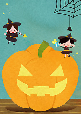 PSD 별 어린이 일러스트 호박 선물 이벤트 두명 할로윈 가을 거미줄 마녀 거미 마법지팡이 잭오랜턴 프레임일러스트 여자만 국내일러스트 자연요소 계절 곤충 채소 프레임 사람 파일형식