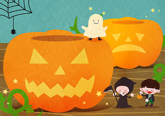PSD 어린이 일러스트 호박 이벤트 세명 할로윈 가을 유령 거미줄 거미 해적 사신 잭오랜턴 프레임일러스트 남자만 국내일러스트 계절 곤충 채소 프레임 사람 도둑 파일형식