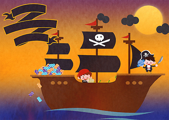 PSD 구름 어린이 바다 일러스트 호박 사탕 이벤트 두명 할로윈 보름달 가을 해적 해적선 프레임일러스트 남자만 국내일러스트 자연요소 계절 배_교통 채소 디저트 프레임 사람 달 도둑 파일형식