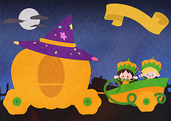 PSD 외국인 백인 여자 남자 어린이 일러스트 이벤트 두명 할로윈 보름달 가을 먹구름 프레임일러스트 호박마차 호박밭 국내일러스트 서양인 계절 밭 프레임 사람 인종 달 마차 파일형식 구름_자연