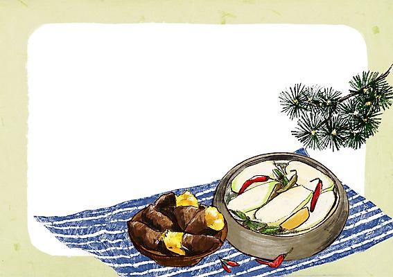 PSD 그릇 백그라운드 일러스트 사람없음 식탁보 소나무 고구마 홍고추 발효 김장 동치미 발효음식 찐고구마 프레임일러스트 국내일러스트 나무 식기 음식 고추 김치 뿌리채소 프레임 찜 파일형식