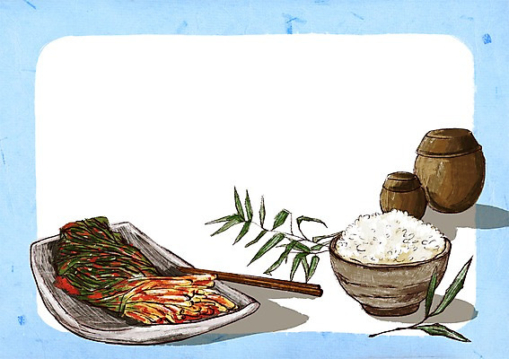 PSD 백그라운드 일러스트 젓가락 사람없음 항아리 발효 밥그릇 쌀밥 발효음식 갓김치 프레임일러스트 흰밥 국내일러스트 그릇 음식 밥 김치 프레임 수저 도자기 파일형식