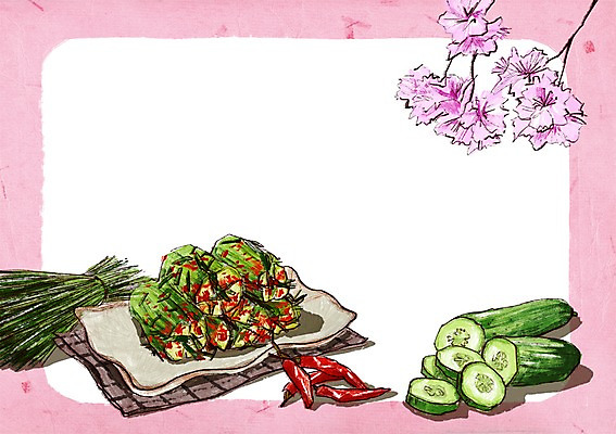 PSD 백그라운드 일러스트 오이 사람없음 벚꽃 홍고추 발효 부추 김장 발효음식 오이소박이 고춧가루 오이김치 프레임일러스트 국내일러스트 꽃 음식 채소 고추 김치 프레임 가루 파일형식