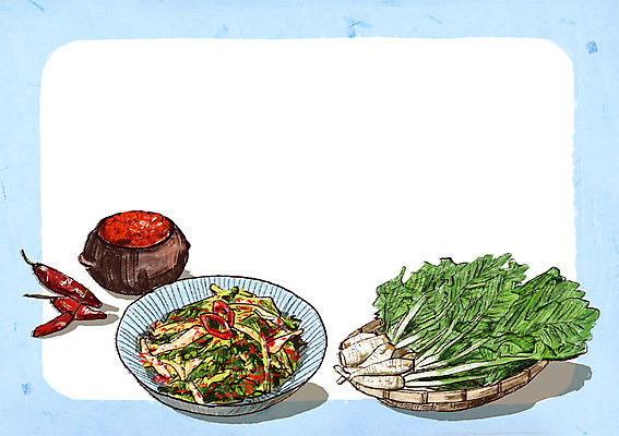 PSD 백그라운드 일러스트 사람없음 고추장 홍고추 발효 김장 발효음식 열무김치 고춧가루 김장재료 열무 프레임일러스트 국내일러스트 음식 식재료 고추 김치 프레임 양념 무 가루 파일형식