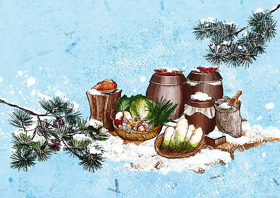 PSD 백그라운드 겨울 일러스트 양파 김치 마늘 사람없음 눈 소나무 항아리 무 배추 홍고추 소금 발효 솔방울 김장 생강 대파 김장재료 프레임일러스트 겨울배경 국내일러스트 자연요소 나무 계절 한식 채소 식재료 고추 날씨 뿌리채소 프레임 도자기 파 파일형식