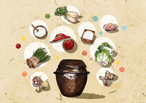 PSD 백그라운드 일러스트 마늘 사람없음 항아리 고추장 무 배추 홍고추 소금 김장 생강 대파 김장재료 새우젓 국내일러스트 채소 식재료 고추 뿌리채소 도자기 양념 파 젓갈 파일형식