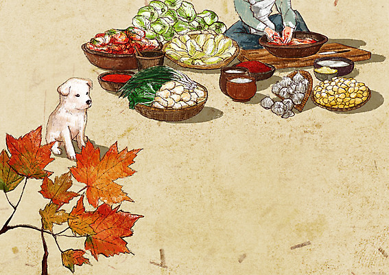 PSD 한마리 여자 백그라운드 일러스트 단풍나무 양파 김치 도마 마늘 한명 앉기 성인 하반신 나뭇가지 칼 강아지 무 배추 소금 김장 고춧가루 백구 프레임일러스트 국내일러스트 나무 1 한식 단풍 채소 모션 주방용품 뿌리채소 프레임 사람 반려동물 개 가루 파일형식