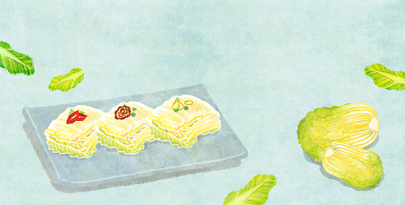 PSD 백그라운드 일러스트 사람없음 배추 일렬 김장 백김치 배추잎 사각접시 프레임일러스트 가지런함 국내일러스트 접시 컨셉 채소 김치 프레임 파일형식