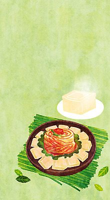 PSD 그릇 백그라운드 일러스트 나뭇잎 사람없음 두부 부추 김장 두부김치 프레임일러스트 국내일러스트 식기 잎 채소 김치 프레임 파일형식