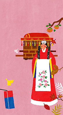 PSD 여자 결혼 백그라운드 가마_이동수단 낙엽 일러스트 한명 가을 감나무 전통혼례 청사초롱 혼례복 신부복 가을배경 국내일러스트 나무 1 한국전통 계절 교통수단 잎 감 사람 이벤트 전통의상 전통의례 초롱 파일형식 가을_계절