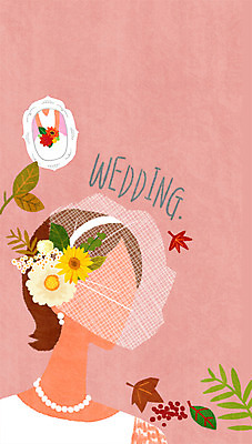 PSD 여자 신부 액자 결혼 백그라운드 낙엽 일러스트 한명 가을 베일 가을배경 국내일러스트 1 계절 잎 사람 이벤트 파일형식 가을_계절