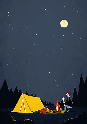 PSD 한마리 남자 별 커피 여행 백그라운드 일러스트 밤하늘 휴식 텐트 한명 풍경 캠핑 보름달 개 숲속 모닥불 안식처 국내일러스트 자연요소 1 음료 컨셉 포유류 하늘 불 레저 캠핑도구 사람 달 야간 숲 파일형식
