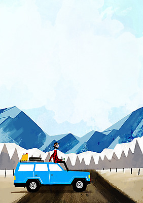 PSD 나무 남자 길 여행 백그라운드 겨울 일러스트 자동차 휴식 산 한명 풍경 하이킹 안식처 겨울배경 국내일러스트 식물 1 계절 육상교통 컨셉 레저 사람 파일형식