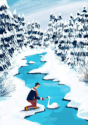 PSD 나무 한마리 남자 백그라운드 겨울 일러스트 한명 풍경 인사 숲속 강가 백조 안식처 겨울배경 국내일러스트 식물 1 계절 조류 휴식 사람 강 예절 숲 파일형식