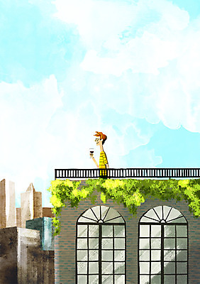 PSD 남자 백그라운드 일러스트 휴식 한명 풍경 건물 와인 도시 옥상 오후 국내일러스트 1 건축물 컨셉 주류 사람 파일형식