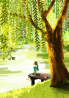PSD 여자 여유 백그라운드 일러스트 휴식 한명 풍경 여름 여름풍경 선탠 강가 버드나무 안식처 여름배경 국내일러스트 나무 1 계절 감정 컨셉 사람 강 파일형식 여름_계절