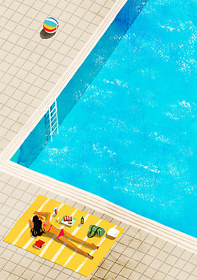 PSD 여자 엎드리기 백그라운드 일러스트 휴식 수영장 한명 풍경 책 비키니 선탠 비치볼 돗자리 안식처 국내일러스트 1 수영복 컨셉 공 모션 바캉스용품 사람 파일형식