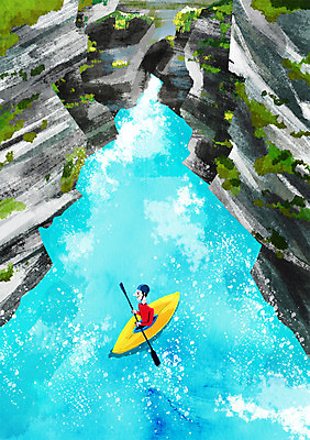 PSD 남자 백그라운드 일러스트 자연 한명 풍경 여름 여름풍경 바위 강가 카약 안식처 여름배경 국내일러스트 1 계절 휴식 사람 강 돌_바위 수상스포츠 생태계 파일형식 여름_계절