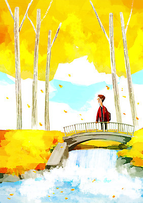 PSD 남자 여유 음악 백그라운드 단풍 낙엽 일러스트 한명 풍경 음악감상 가을 다리 강가 은행나무 가을배경 국내일러스트 나무 1 계절 감정 잎 문화예술 사람 신체부위 강 감상 파일형식 가을_계절