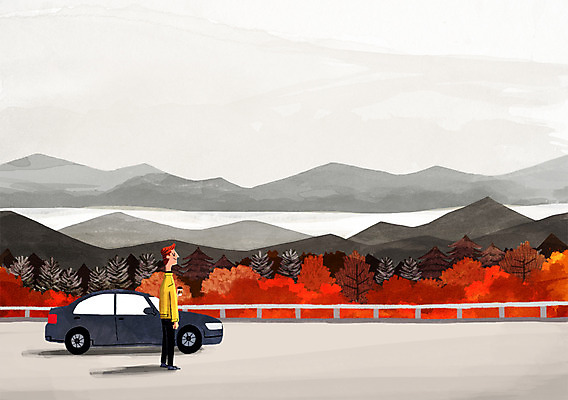 PSD 남자 도로 커피 백그라운드 단풍 일러스트 자동차 휴식 산 한명 풍경 드라이브 가을 가을배경 국내일러스트 1 계절 길 음료 육상교통 컨셉 잎 교통시설 사람 운전 파일형식 가을_계절