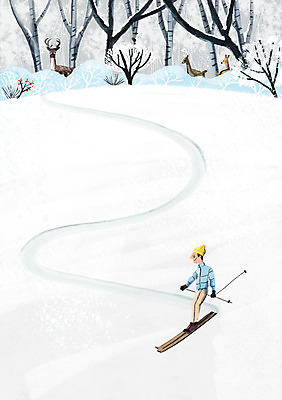 PSD 남자 백그라운드 겨울 일러스트 스키 사슴 휴식 한명 풍경 눈 숲속 안식처 겨울배경 국내일러스트 자연요소 1 계절 컨셉 포유류 날씨 겨울스포츠 사람 숲 파일형식