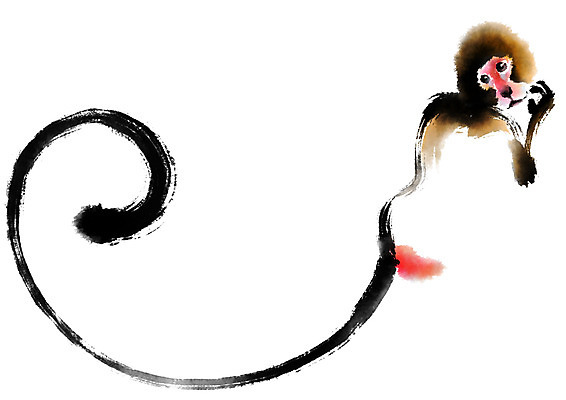 PSD 한마리 일러스트 캘리그라피 붓터치 사람없음 원숭이띠 원숭이 국내일러스트 1 포유류 십이지신 파일형식