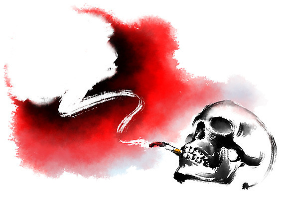 PSD 일러스트 캘리그라피 해골 흡연 담배 사람없음 빨간색 금연 담배연기 담뱃불 국내일러스트 캠페인 컬러 뼈 연기 사회이슈 파일형식