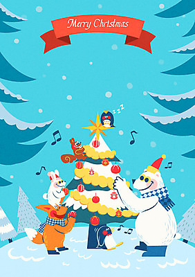 크리스마스 겨울 음표 여러마리 일러스트 곰 사람없음 크리스마스트리 눈 토끼 펭귄 다람쥐 여우 부엉이 별장식 국내일러스트 AI파일 자연요소 동물 기호 계절 기념일 별 음악 다수 포유류 조류 날씨 장식 반려동물 설치류 파일형식 벡터