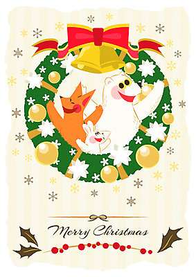 리본 크리스마스 겨울 일러스트 곰 세마리 사람없음 화환 종 토끼 눈송이 여우 국내일러스트 AI파일 동물 계절 기념일 꽃 포유류 눈_날씨 3 반려동물 파일형식 벡터
