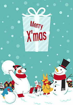 크리스마스 겨울 여러마리 일러스트 곰 눈사람 사람없음 선물상자 토끼 눈송이 펭귄 여우 국내일러스트 AI파일 동물 계절 기념일 다수 포유류 조류 눈_날씨 선물 반려동물 상자 파일형식 벡터