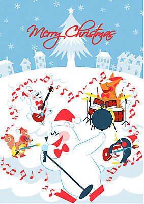 크리스마스 겨울 음표 여러마리 일러스트 곰 사람없음 기타 토끼 눈송이 마이크 펭귄 다람쥐 드럼 여우 국내일러스트 AI파일 동물 기호 계절 기념일 음악 음향기기 다수 포유류 조류 현악기 타악기 눈_날씨 반려동물 설치류 파일형식 벡터