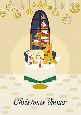 크리스마스 두마리 겨울 일러스트 식탁 사람없음 크리스마스트리 와인 장식볼 토끼 건배 여우 크리스마스디너 국내일러스트 AI파일 계절 기념일 2 포유류 탁자 주류 장식 반려동물 저녁식사 파일형식 벡터