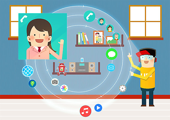 PSD 여자 남자 일러스트 가족 정보기술 두명 방 여동생 IT라이프 UI 오빠 착용 화상통화 웨어러블 국내일러스트 라이프스타일 관계 기술 사람 통화 동생 파일형식