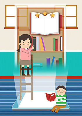 PSD 여자 남자 별 어린이 일러스트 사다리 책장 정보기술 두명 책 태블릿 IT라이프 가상 국내일러스트 자연요소 라이프스타일 가구 기술 사람 전자제품 스마트기기 도구 파일형식