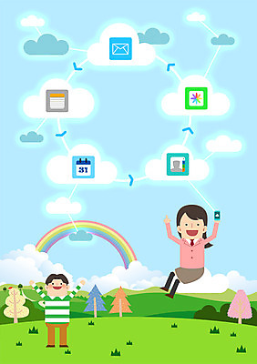 PSD 구름 여자 남자 무지개 일러스트 정보기술 성인 두명 달력 IT라이프 메일함 연락처 국내일러스트 자연요소 라이프스타일 기술 사람 파일형식