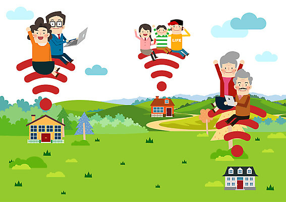 PSD 여자 할아버지 남자 할머니 일러스트 엄마 대가족 주택 정보기술 앉기 여러명 노트북 아빠 와이파이 IT라이프 국내일러스트 라이프스타일 노년 다수 가족 모션 기술 사람 건물 전자제품 무선인터넷 파일형식